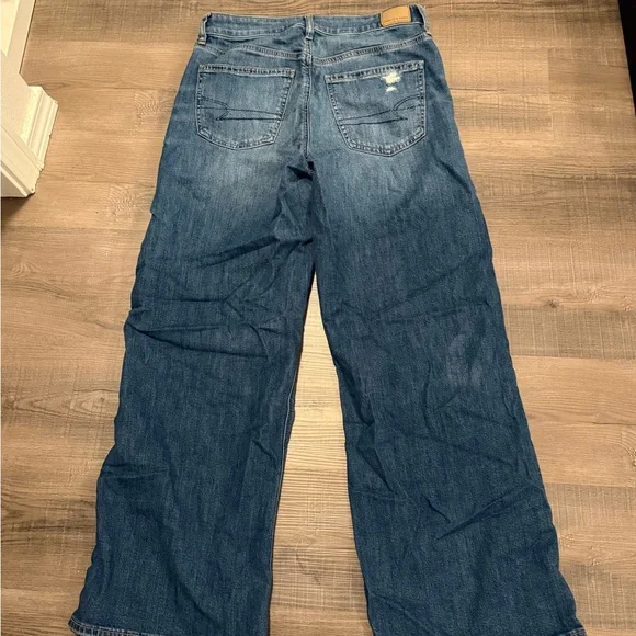 American Eagle Outfitters Super High-Rise Baggy Wide Leg Ripped Blue Jeans - Picture 7 of 7